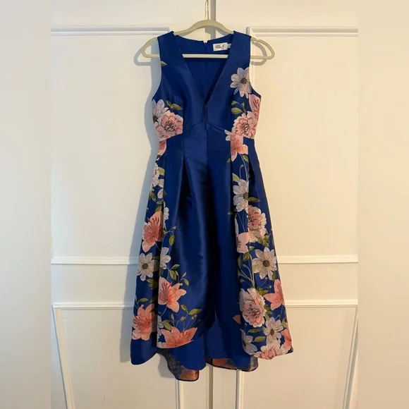 eliza j royal blue dress BABARONI Sleeveless Stretch Satin Pleated Mermaid Dress Silver, Silver / US0 main image 0